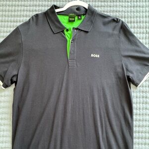 Boss Men's Polo Shirt in Charcoal with Lime Details